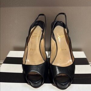 Christian Louboutin Black Peep-Toe Slingback Heels